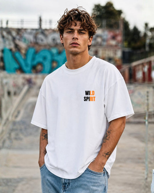 Oversized White Wild Spirit Wolf Graphic T-Shirt for Men