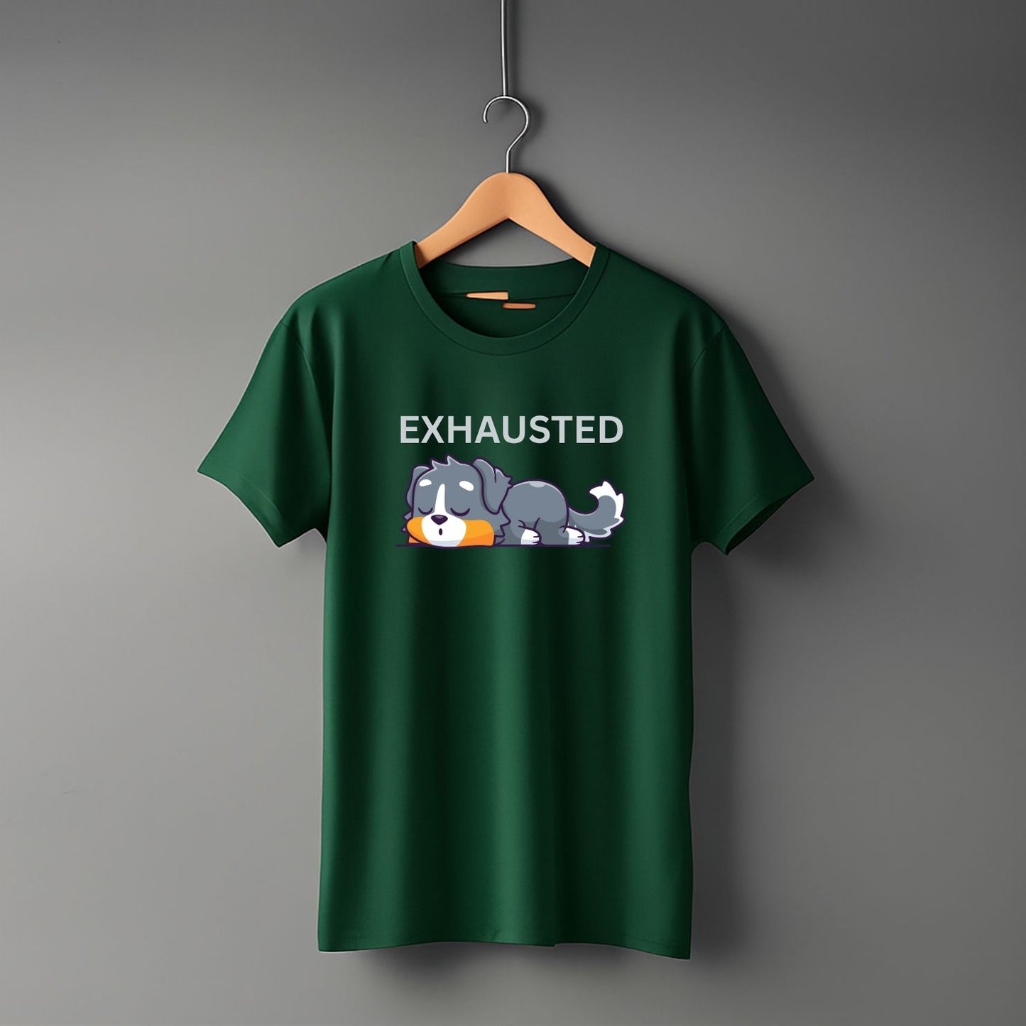 "Exhausted" Dog Graphic T-Shirt – Cute Sleeping Puppy Cartoon Print | 100% Cotton Unisex Tee for Dog Lovers