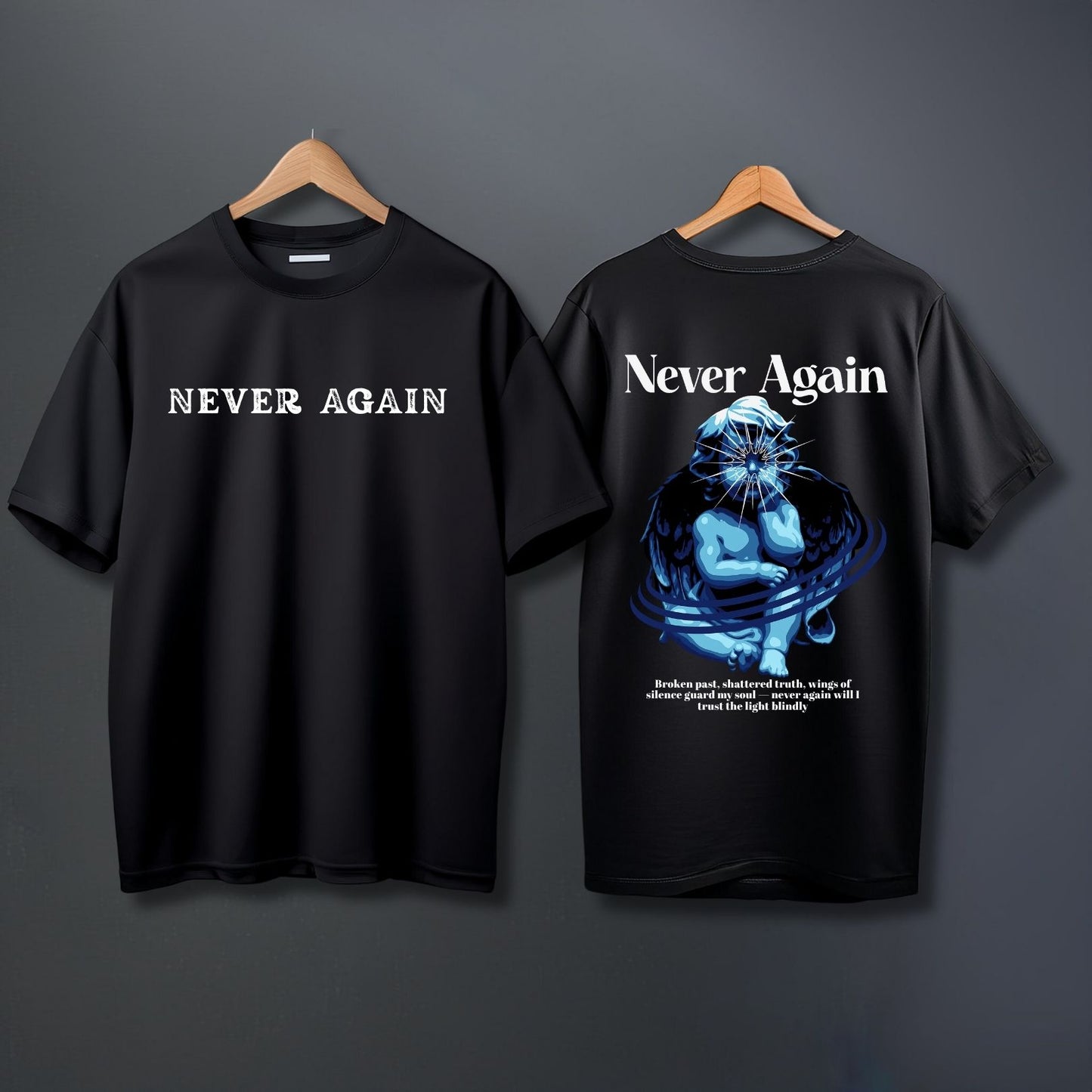 Never Again Graphic Oversized Black T-Shirt | Dark Anime Streetwear for Men & Women