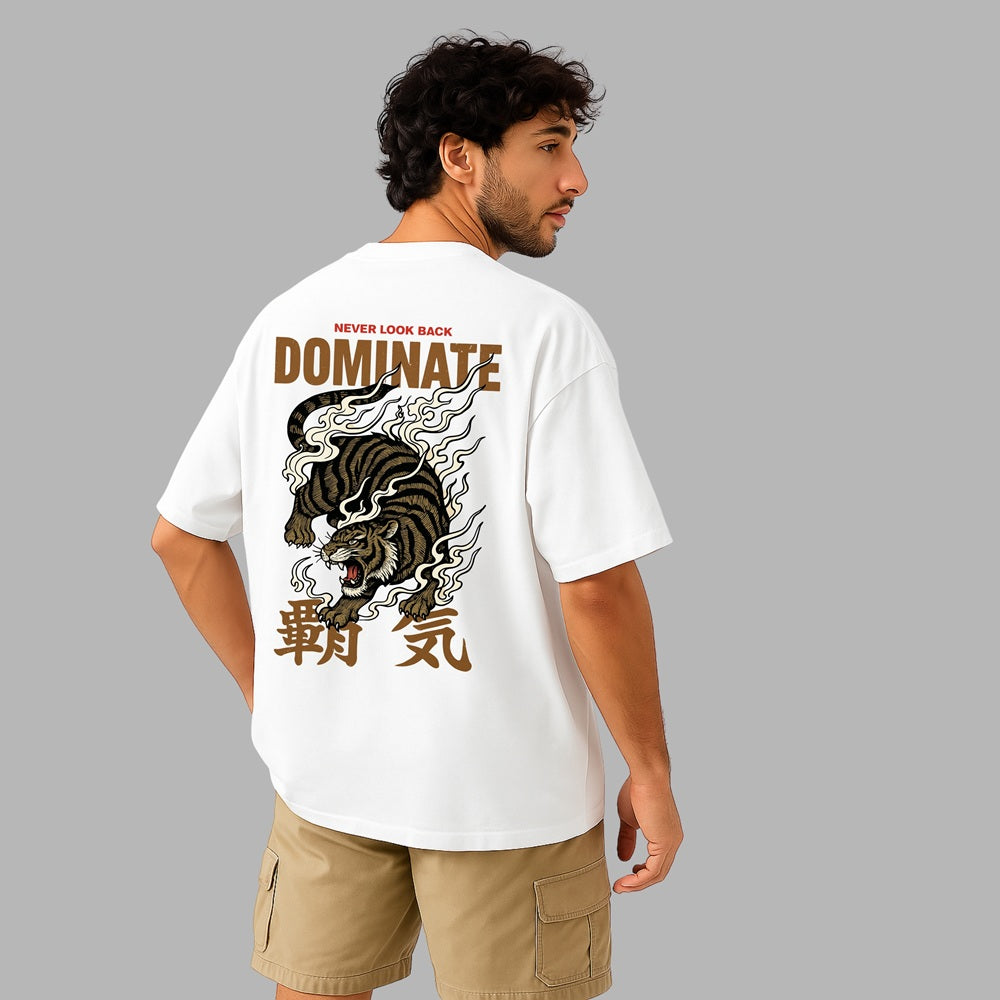 "Dominate Tiger" Graphic Oversized White T-Shirt | Motivational Streetwear Unisex Oversized Relaxed fit