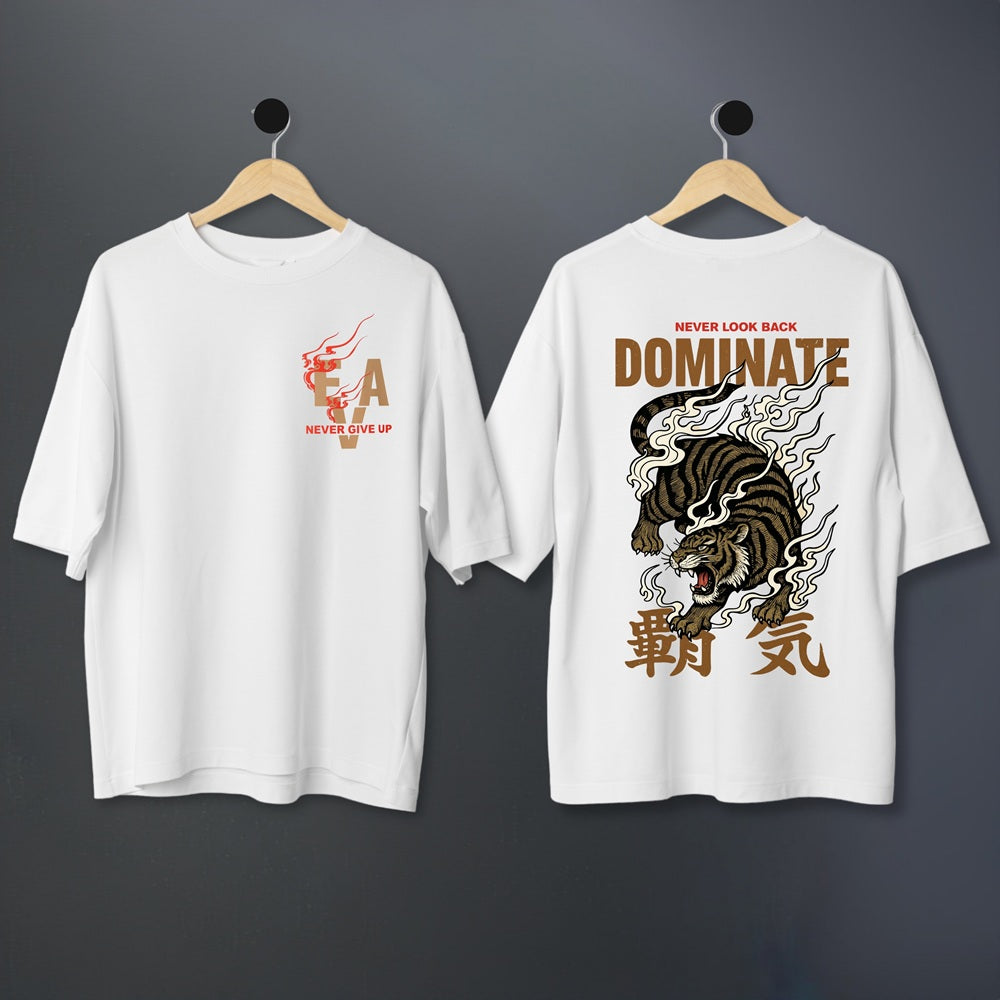 "Dominate Tiger" Graphic Oversized White T-Shirt | Motivational Streetwear Unisex Oversized Relaxed fit
