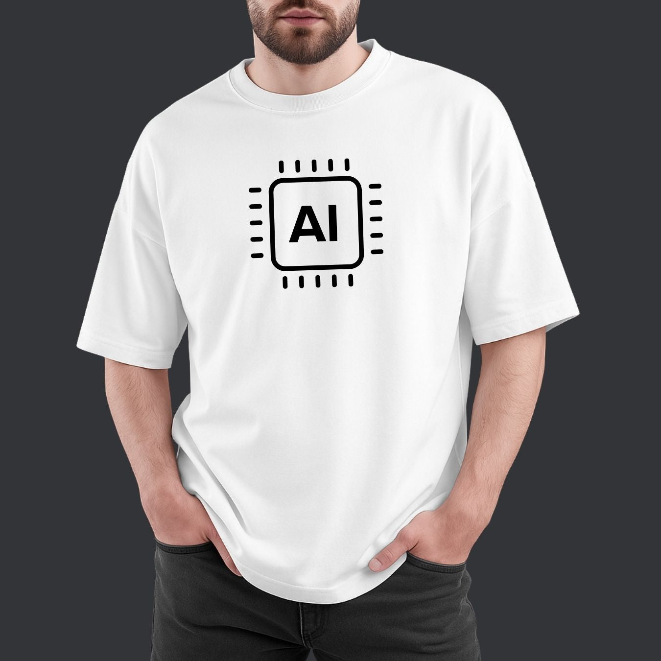 "AI" Printed Cotton T-Shirt – Futuristic Tech Design | Unisex 100% Cotton Tee with AI Chip Graphic & Robot Art