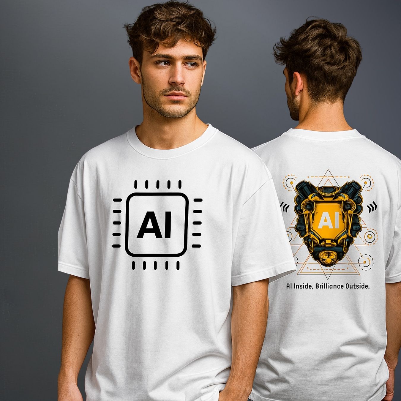 "AI" Printed Cotton T-Shirt – Futuristic Tech Design | Unisex 100% Cotton Tee with AI Chip Graphic & Robot Art