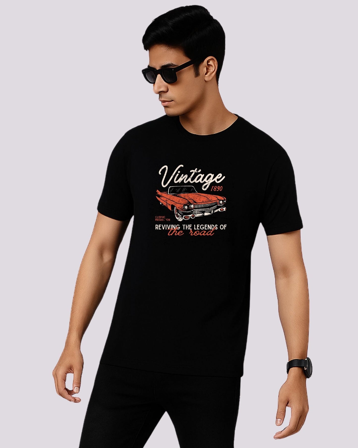 "Vintage Car” Half Sleeve Round Neck Unisex Cotton T-Shirt