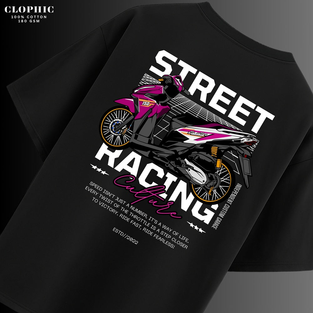 Street Racing Culture Oversized T-Shirt – Bold Bike Graphic Print | Premium Cotton