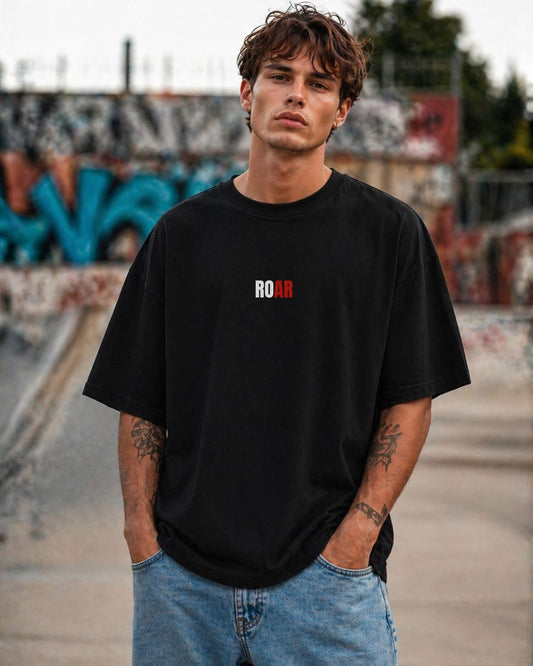 Oversized Black Angry Wolf Graphic T-Shirt for Men