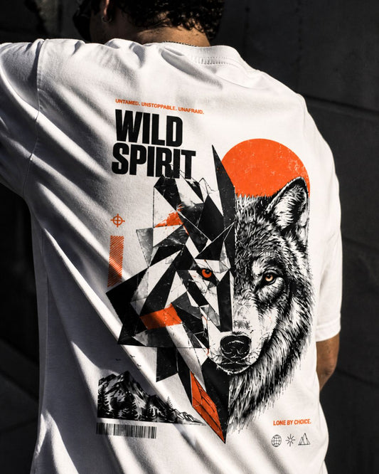 Oversized White Wild Spirit Wolf Graphic T-Shirt for Men
