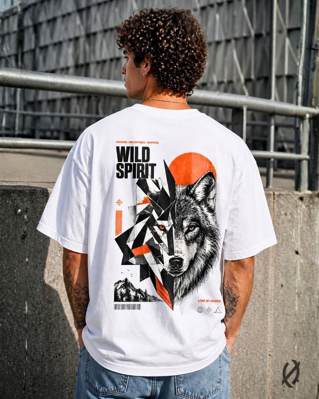 Oversized White Wild Spirit Wolf Graphic T-Shirt for Men