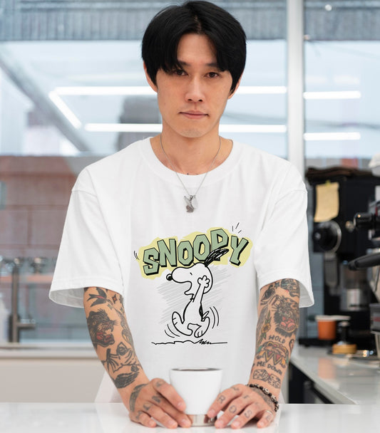 "Snoody Cartoon" Dog Graphic T-Shirt – Funny Comic Style White Tee  | Oversized Cotton T-Shirt
