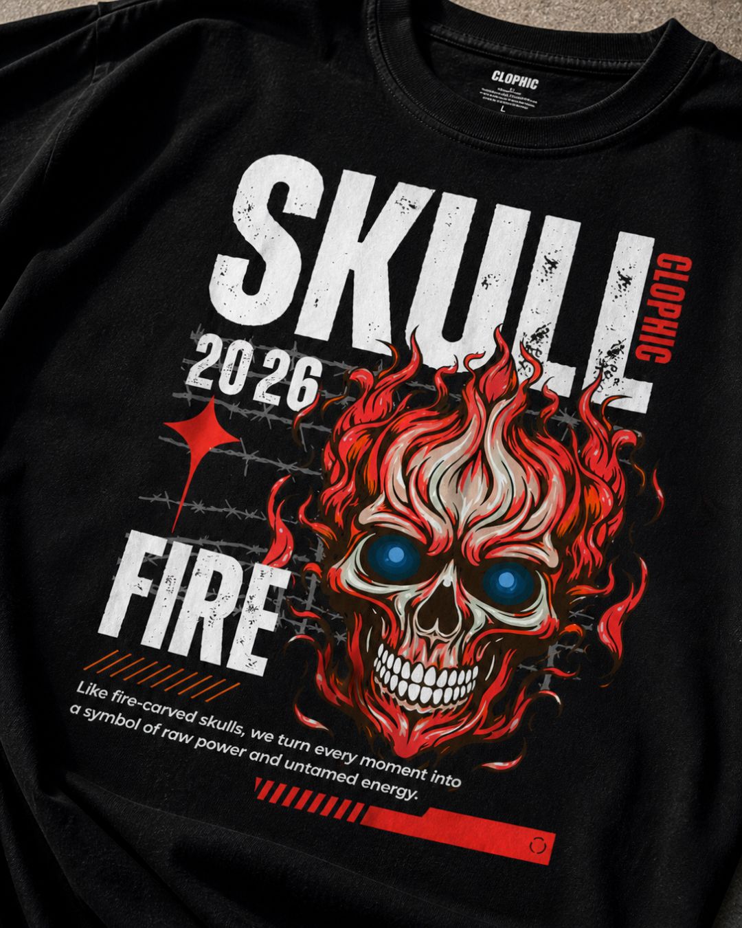 Oversized Black Skull Fire Graphic T-Shirt for Men