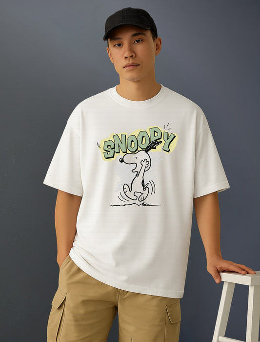 "Snoody Cartoon" Dog Graphic T-Shirt – Funny Comic Style White Tee  | Oversized Cotton T-Shirt