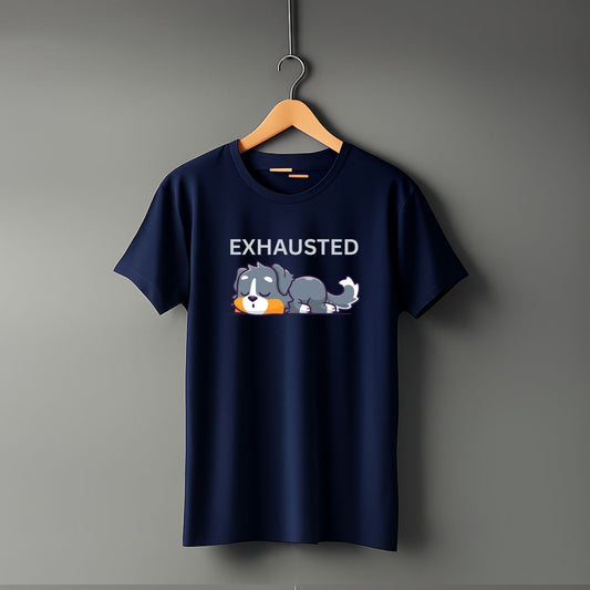 "Exhausted" Dog Graphic T-Shirt – Cute Sleeping Puppy Cartoon Print | 100% Cotton Unisex Tee for Dog Lovers