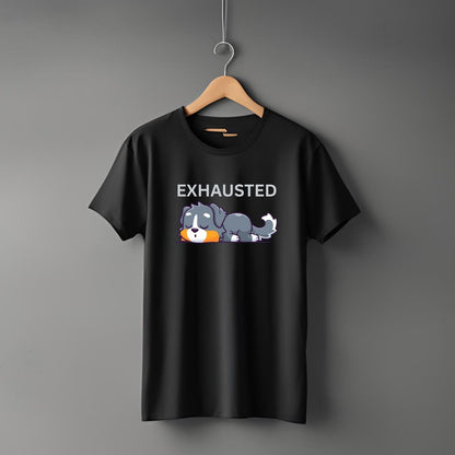 "Exhausted" Dog Graphic T-Shirt – Cute Sleeping Puppy Cartoon Print | 100% Cotton Unisex Tee for Dog Lovers