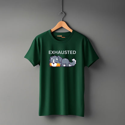 "Exhausted" Dog Graphic T-Shirt – Cute Sleeping Puppy Cartoon Print | 100% Cotton Unisex Tee for Dog Lovers