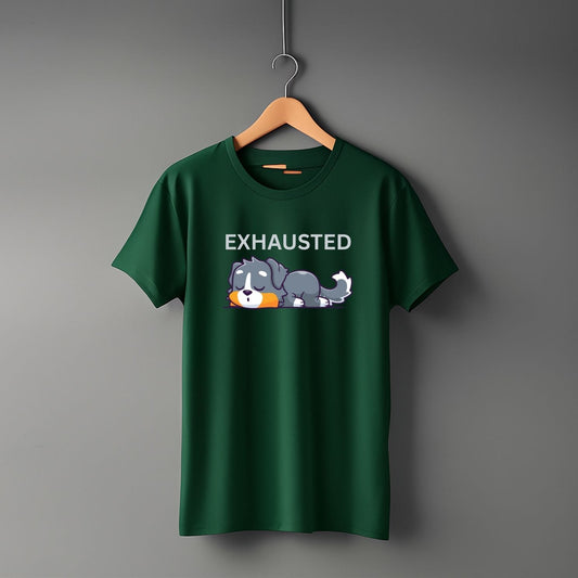 "Exhausted" Dog Graphic T-Shirt – Cute Sleeping Puppy Cartoon Print | 100% Cotton Unisex Tee for Dog Lovers
