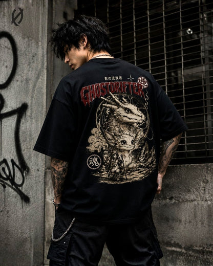 Ghostdrifter Oversized Black T-Shirt for Men