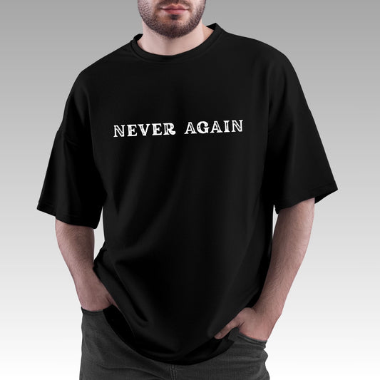 Never Again Graphic Oversized Black T-Shirt | Dark Anime Streetwear for Men & Women
