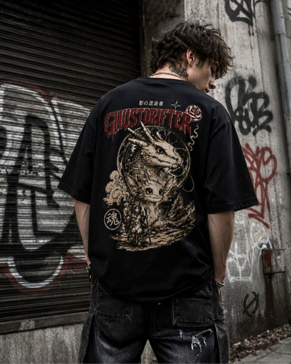 Ghostdrifter Oversized Black T-Shirt for Men
