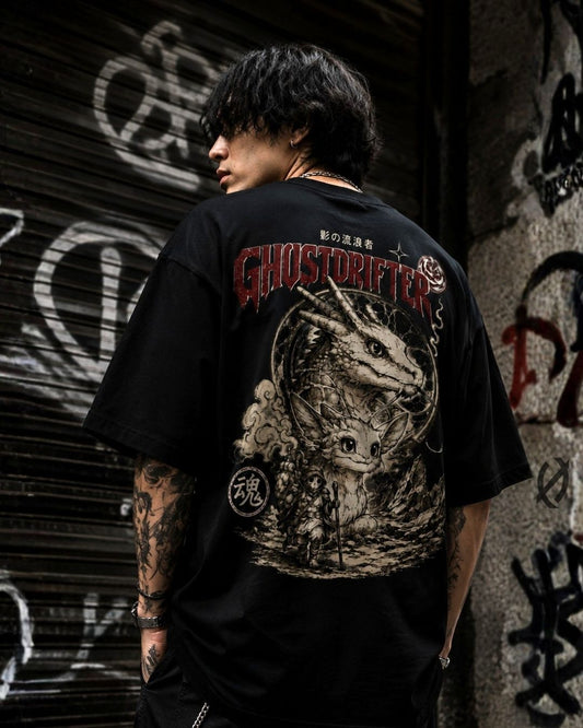 Ghostdrifter Oversized Black T-Shirt for Men