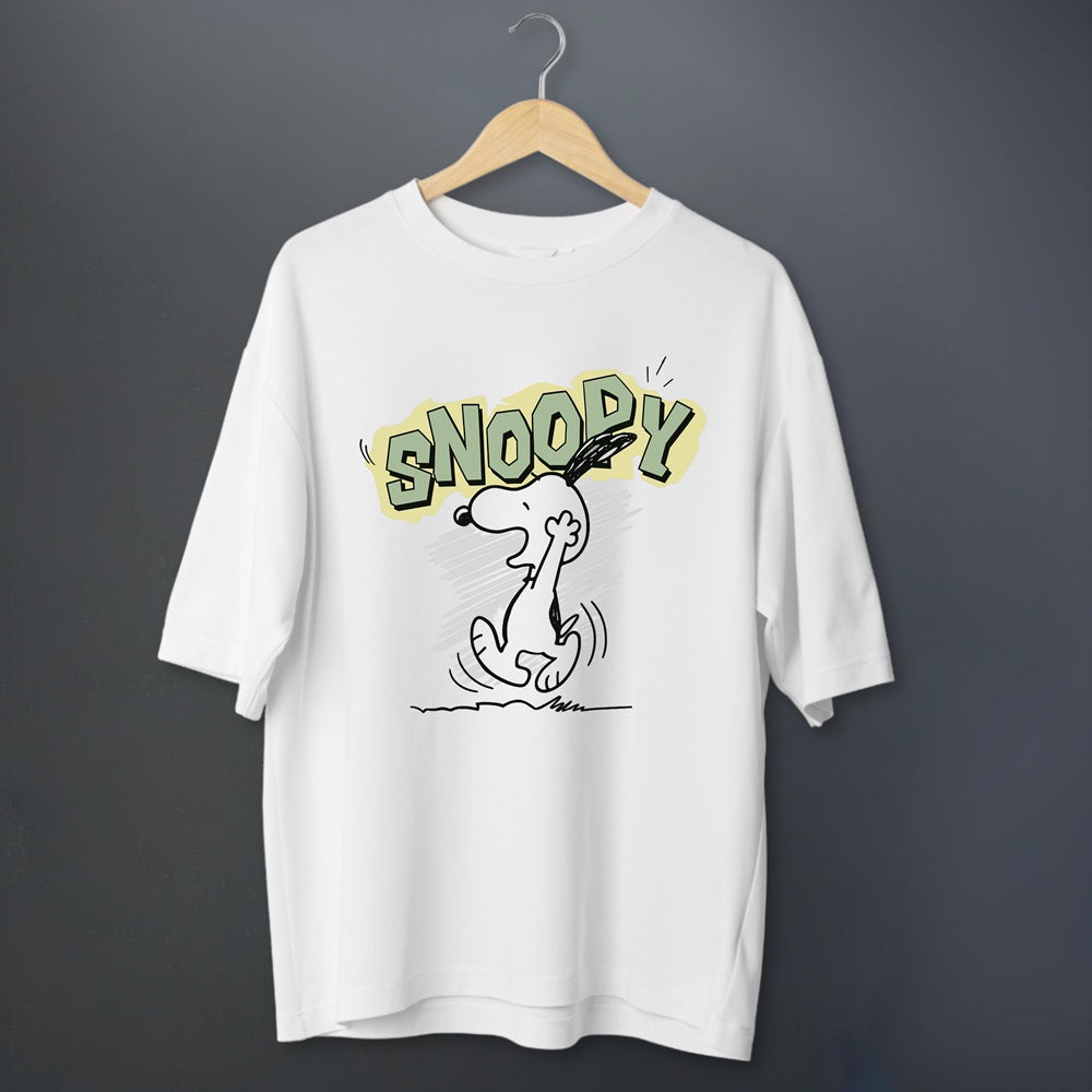 "Snoody Cartoon" Dog Graphic T-Shirt – Funny Comic Style White Tee  | Oversized Cotton T-Shirt
