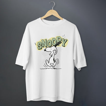 "Snoody Cartoon" Dog Graphic T-Shirt – Funny Comic Style White Tee  | Oversized Cotton T-Shirt