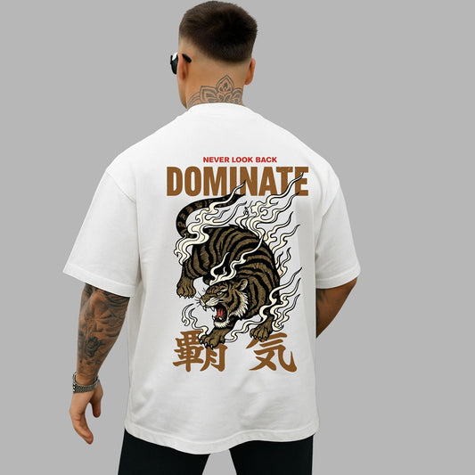 "Dominate Tiger" Graphic Oversized White T-Shirt | Motivational Streetwear Unisex Oversized Relaxed fit