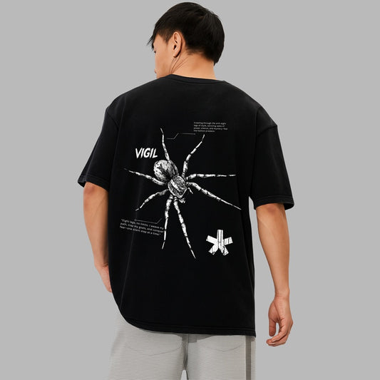 "VIGIL" Black Oversized T-Shirt with Spider Graphic | Gothic Streetwear - Clophic Trend