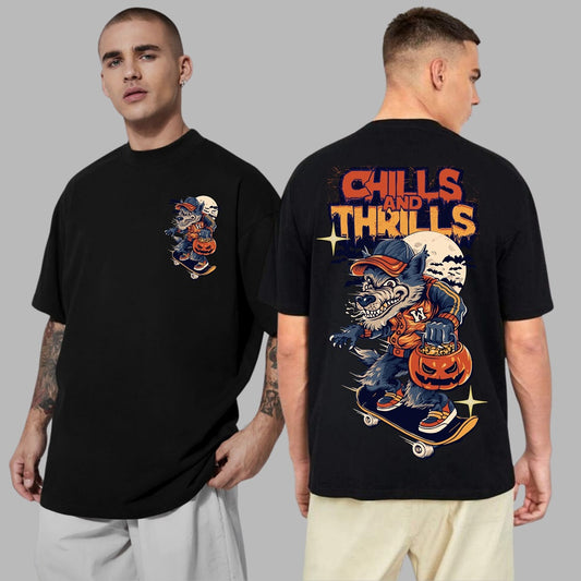 Chills and Thrills Oversized T-Shirt - Relaxed fit | Graphic Tee | Spooky Skateboard T-Shirt
