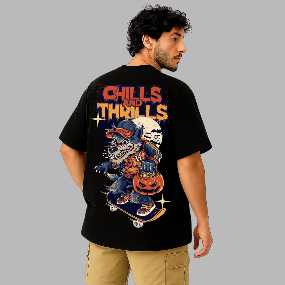 Chills and Thrills Oversized T-Shirt - Relaxed fit | Graphic Tee | Spooky Skateboard T-Shirt
