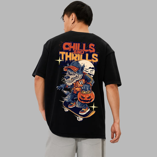 Chills and Thrills Oversized T-Shirt - Relaxed fit | Graphic Tee | Spooky Skateboard T-Shirt