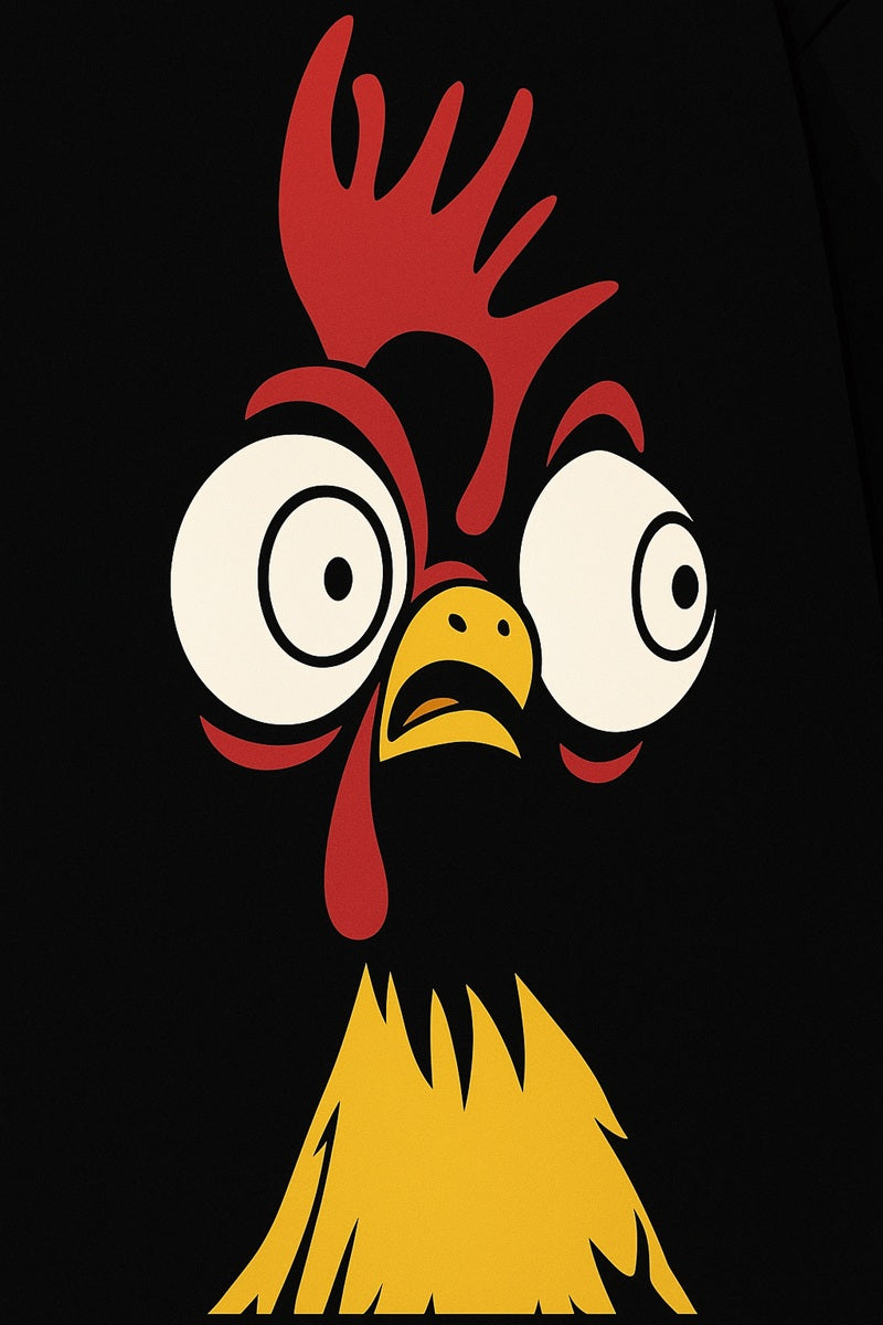 Funny Chicken Face Graphic T-Shirt – Cartoon Animal Print Black Tee | Quirky Oversized Cotton T-Shirt