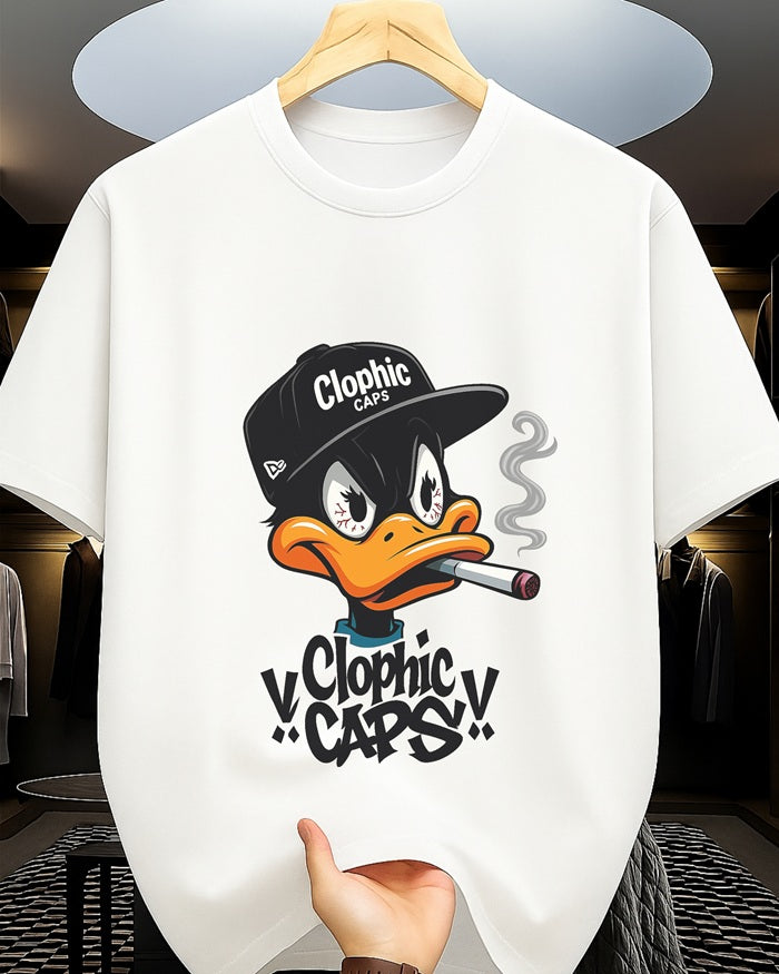 "Clophic Caps Graphic” Half Sleeve Round Neck Unisex Cotton T-Shirt