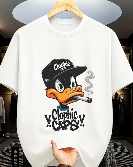 "Clophic Caps Graphic” Half Sleeve Round Neck Unisex Cotton T-Shirt
