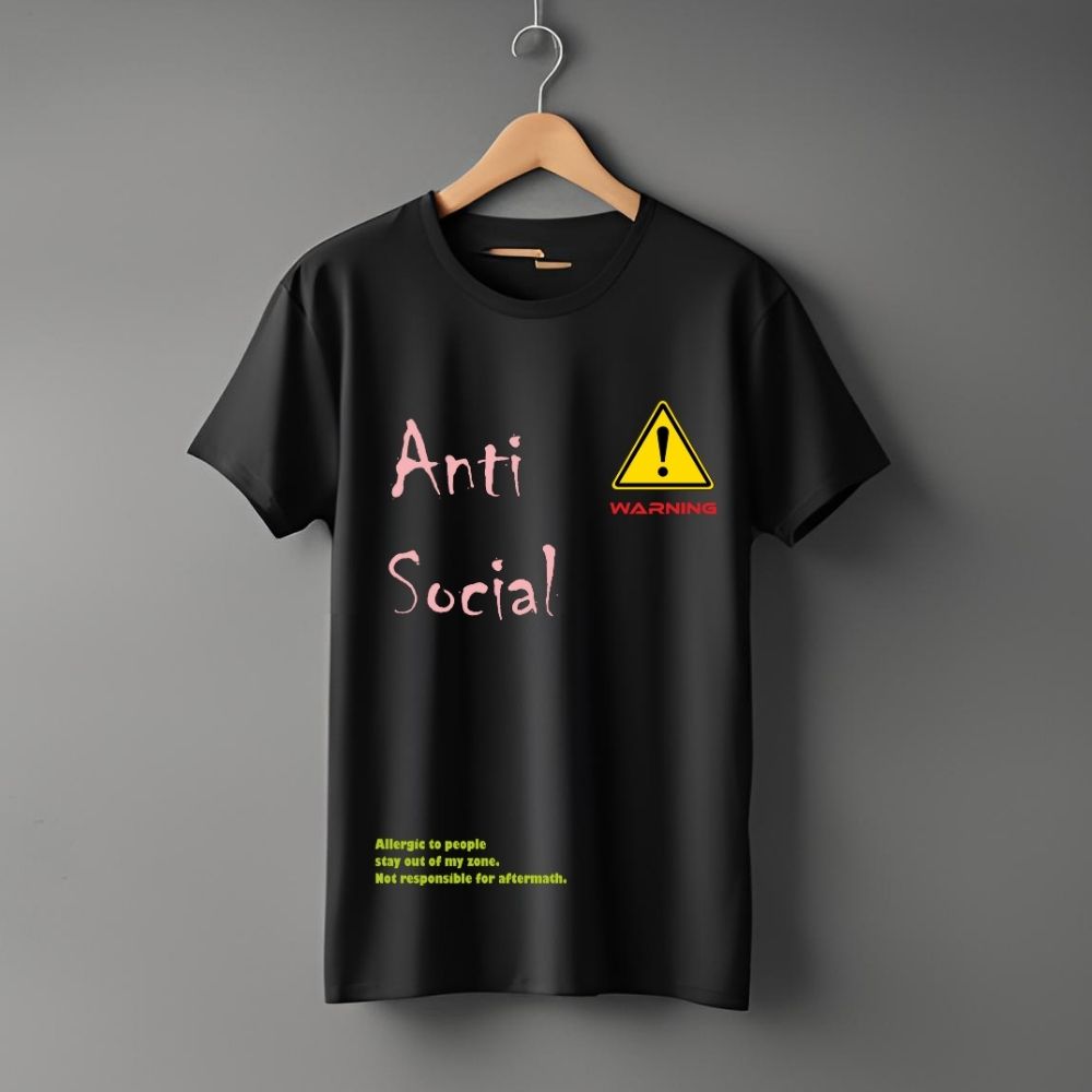 Clophic “Anti Social” Regular Fit Half Sleeve Round Neck T-Shirt