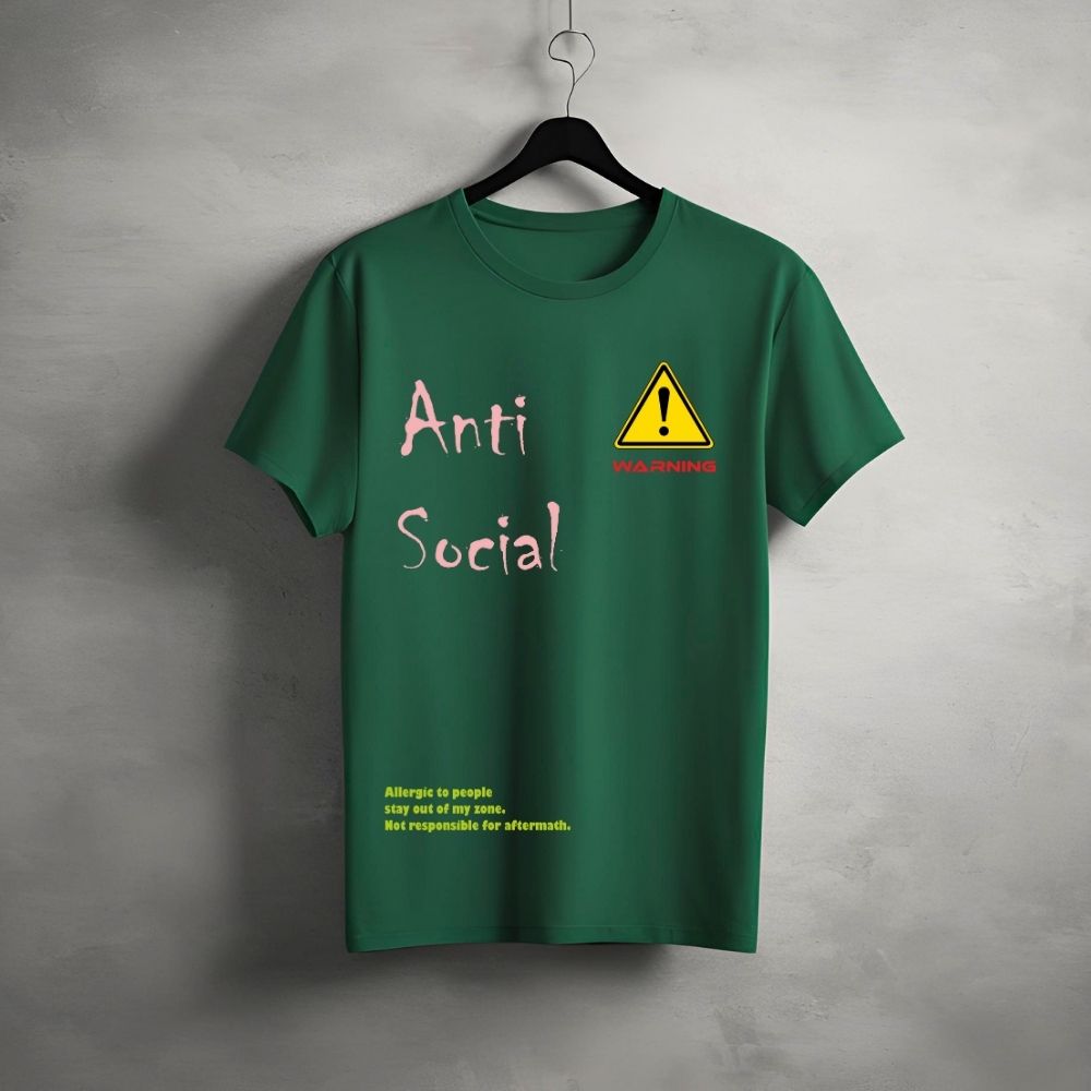 Clophic “Anti Social” Regular Fit Half Sleeve Round Neck T-Shirt