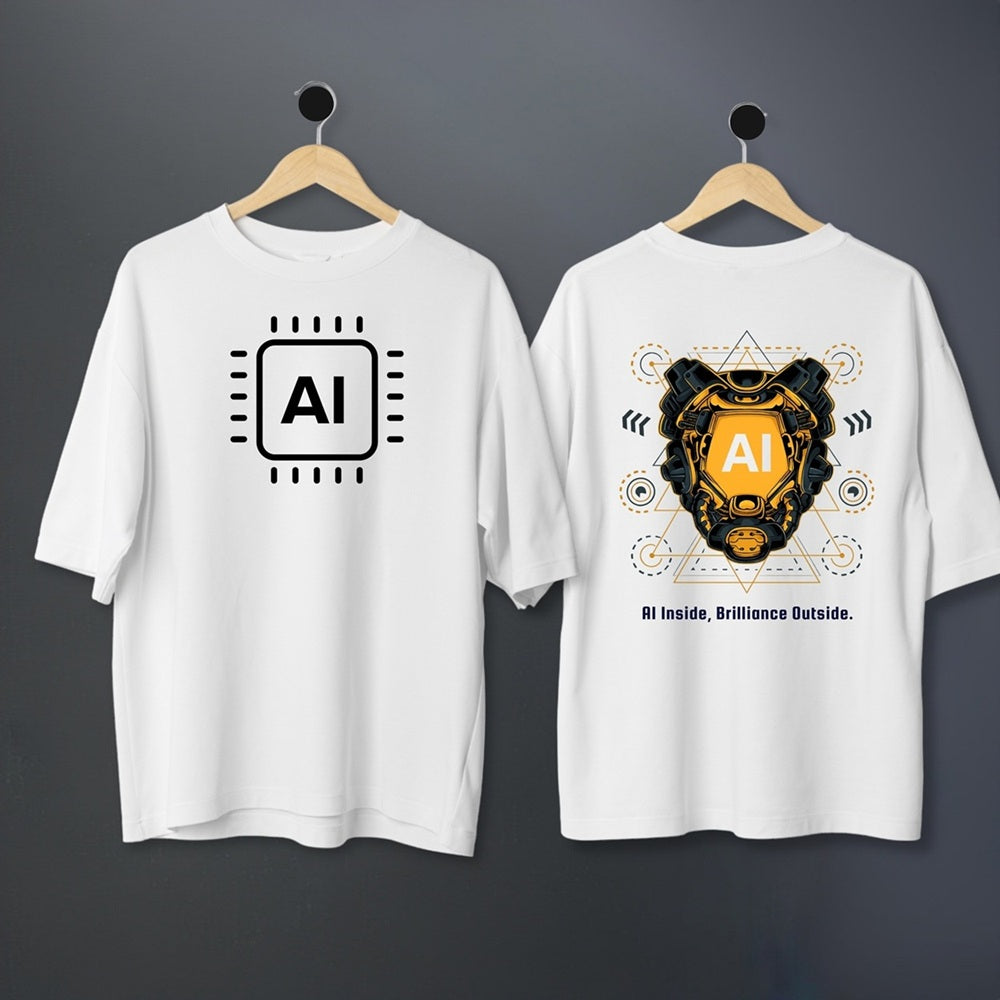 "AI" Printed Cotton T-Shirt – Futuristic Tech Design | Unisex 100% Cotton Tee with AI Chip Graphic & Robot Art