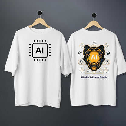"AI" Printed Cotton T-Shirt – Futuristic Tech Design | Unisex 100% Cotton Tee with AI Chip Graphic & Robot Art