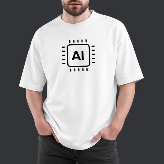"AI" Printed Cotton T-Shirt – Futuristic Tech Design | Unisex 100% Cotton Tee with AI Chip Graphic & Robot Art