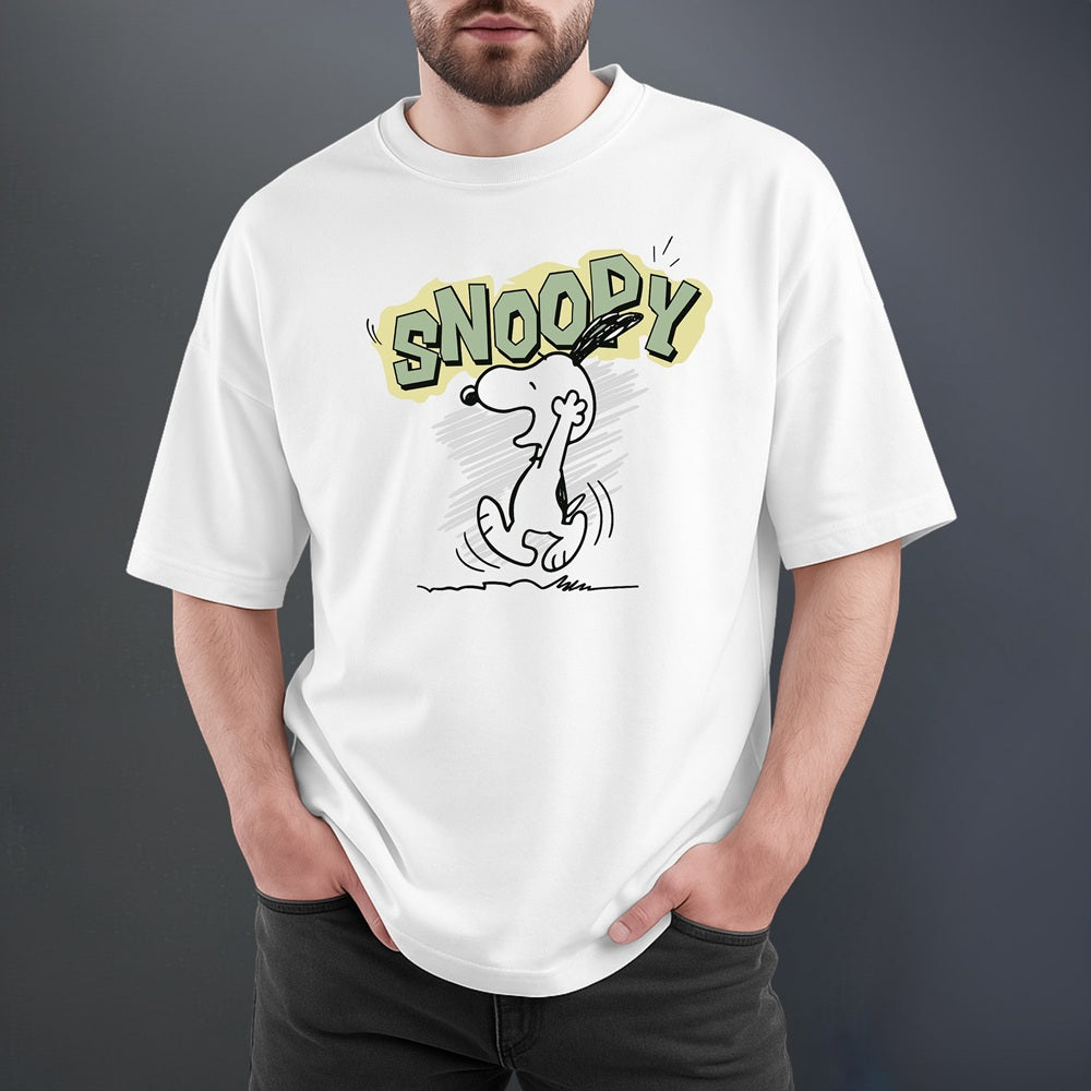 "Snoody Cartoon" Dog Graphic T-Shirt – Funny Comic Style White Tee  | Oversized Cotton T-Shirt