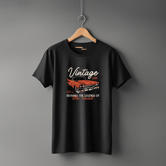 "Vintage Car” Half Sleeve Round Neck Unisex Cotton T-Shirt