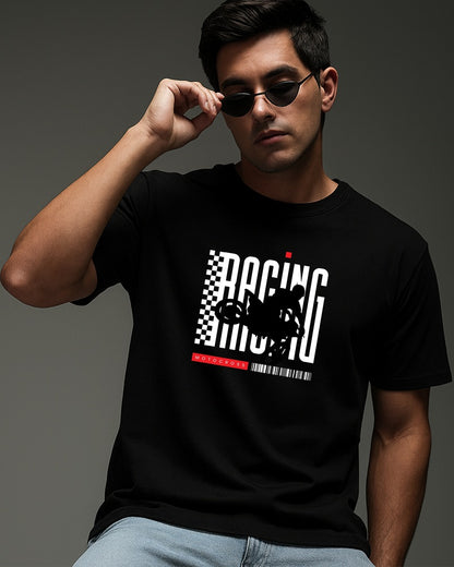 "Racing” Half Sleeve Round Neck Unisex Cotton T-Shirt