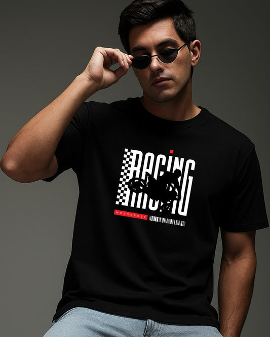 "Racing” Half Sleeve Round Neck Unisex Cotton T-Shirt