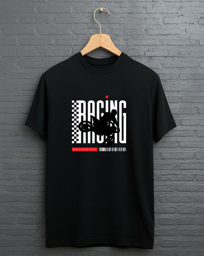 "Racing” Half Sleeve Round Neck Unisex Cotton T-Shirt
