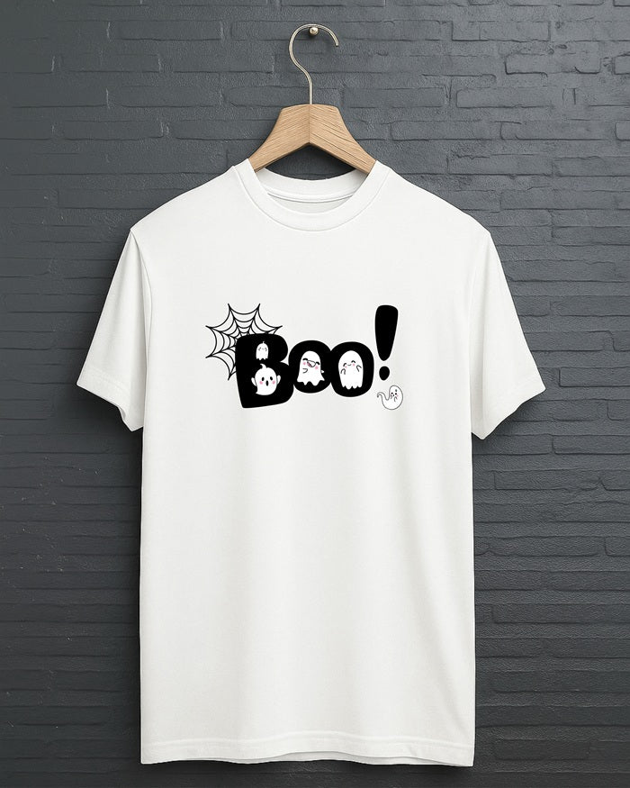 "Boo!” Half Sleeve Round Neck Unisex Cotton T-Shirt
