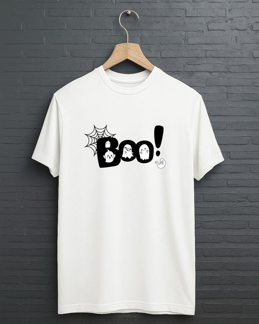 "Boo!” Half Sleeve Round Neck Unisex Cotton T-Shirt