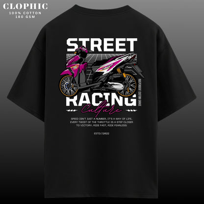 Street Racing Culture Oversized T-Shirt – Bold Bike Graphic Print | Premium Cotton