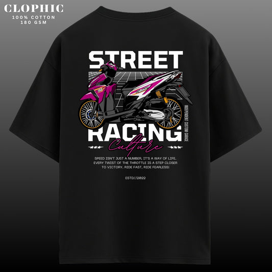 Street Racing Culture Oversized T-Shirt – Bold Bike Graphic Print | Premium Cotton